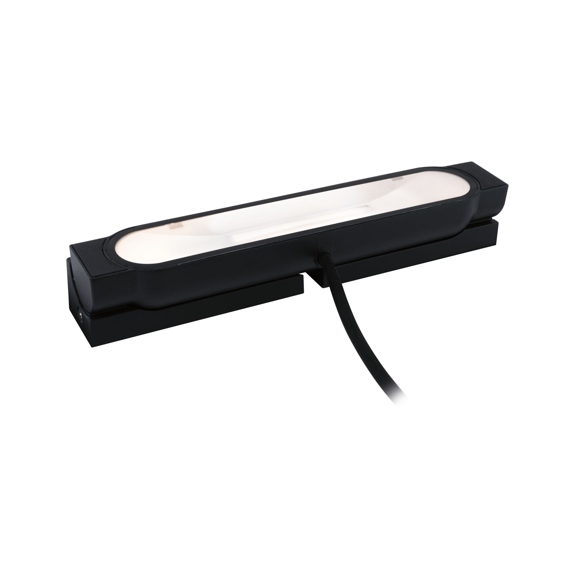 Black LED light with long, slim design and cable connection for modern indoor lighting solutions