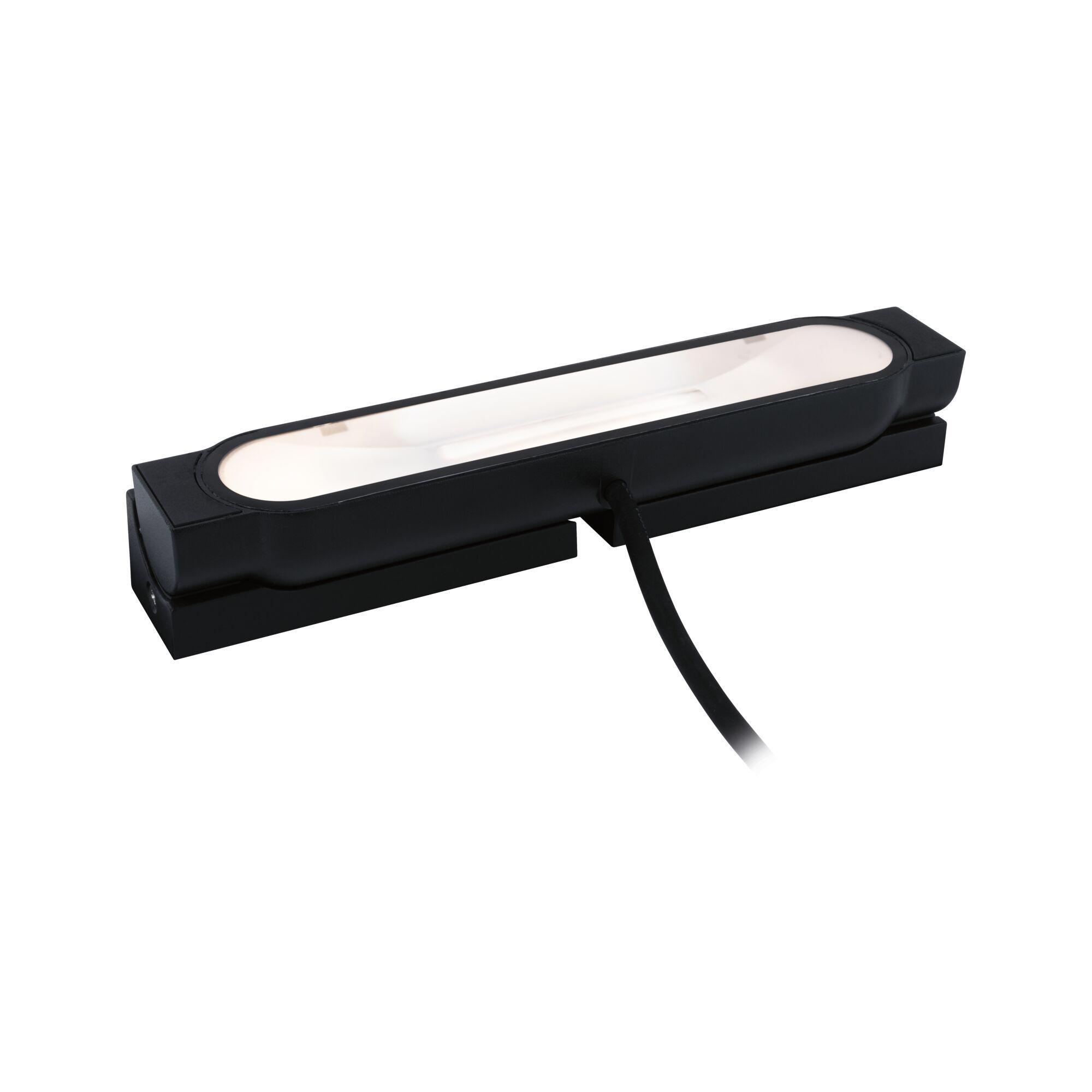 Black LED light with elongated white diffuser and cable for modern indoor lighting solutions