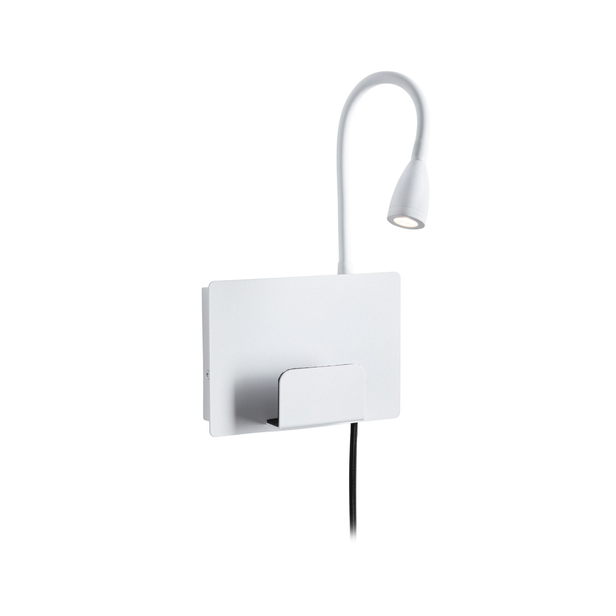LED-wandlamp Halina USB C 2700K 200lm 230V 2,4W Wit mat Witte LED-wandlamp met flexibele leesarm en geïntegreerde metalen telefoonhouder