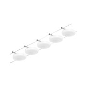 Modern white LED cable lighting with round fixtures and chrome mounts for stylish home lighting
