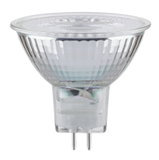 Clear MR16 halogen bulb with glass body and two metal pins for LED replacement lighting