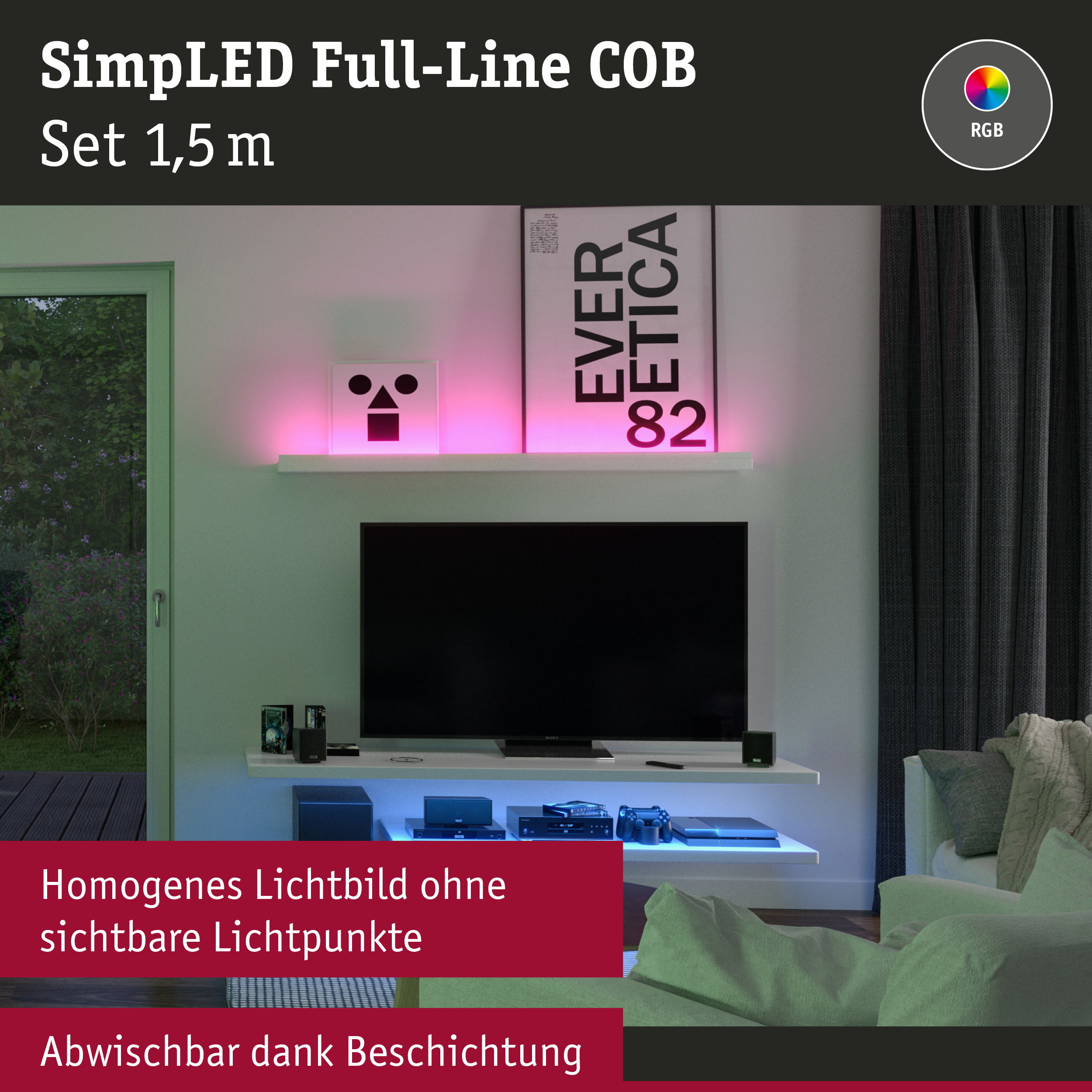 SimLED Full-Line COB LED-Lichtband 1,5 m mit RGB-Farbwechsel für stimmungsvolle Raumbeleuchtung