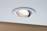 Moisture-resistant LED recessed spotlight with white frame and chrome ring, waterproof bathroom lighting