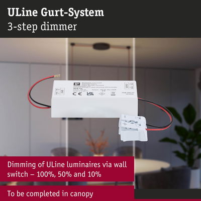 White ULline 3-step dimmer with wires for wall control of LED luminaires indoors