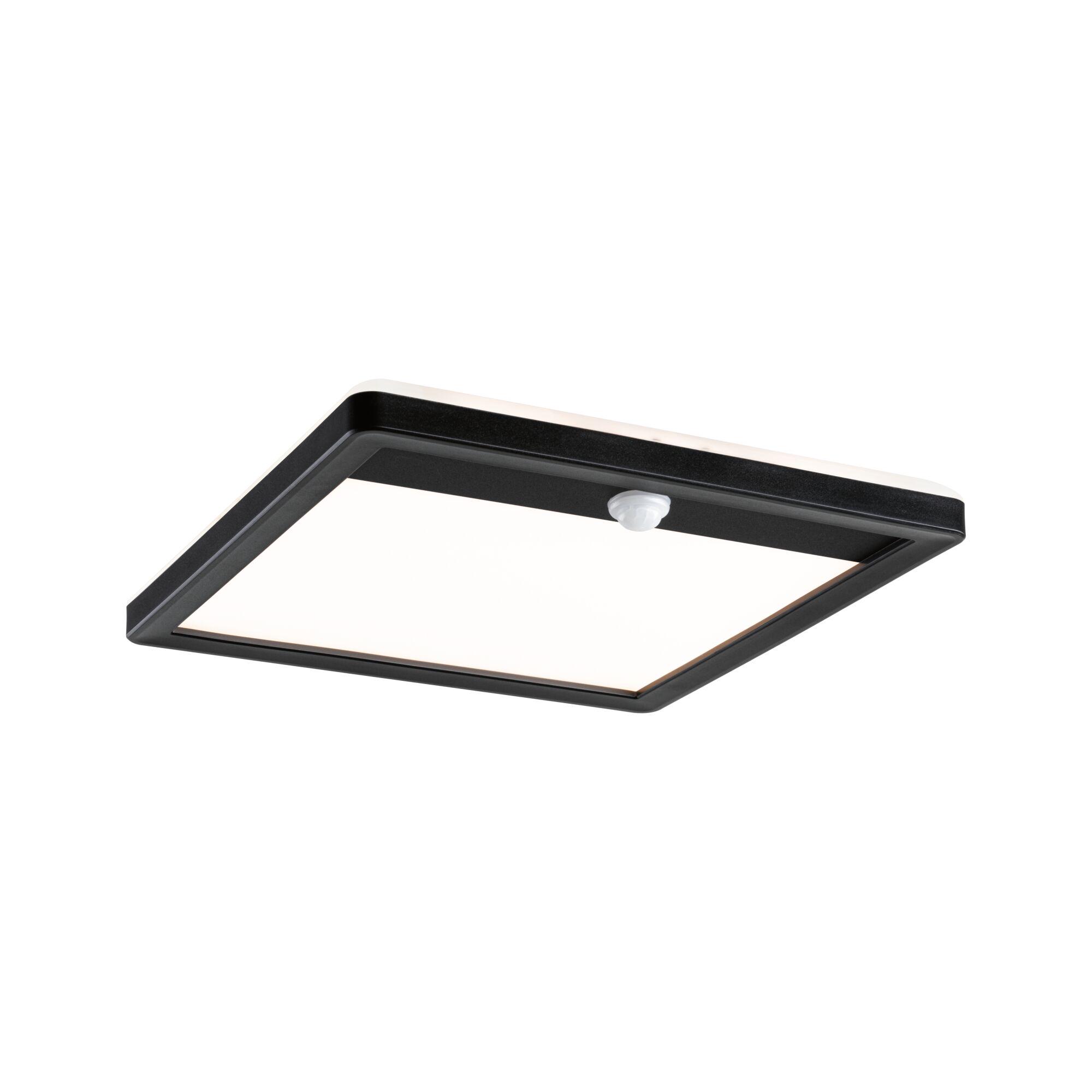 Black square LED ceiling light with motion sensor and white diffuser for modern lighting