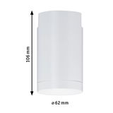 White cylindrical metal LED ceiling spotlight with 106 mm height and 62 mm diameter