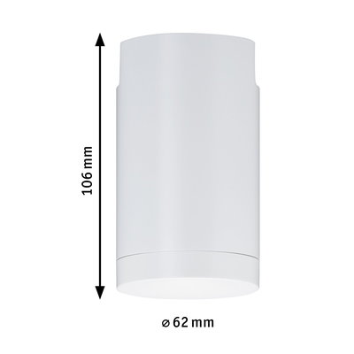 Witte cilindervormige metalen LED-plafondspot van 106 mm hoog en 62 mm diameter
