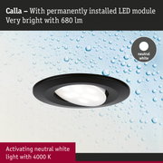 Calla black LED recessed spotlight with neutral white 4000K light and 680 lumens brightness