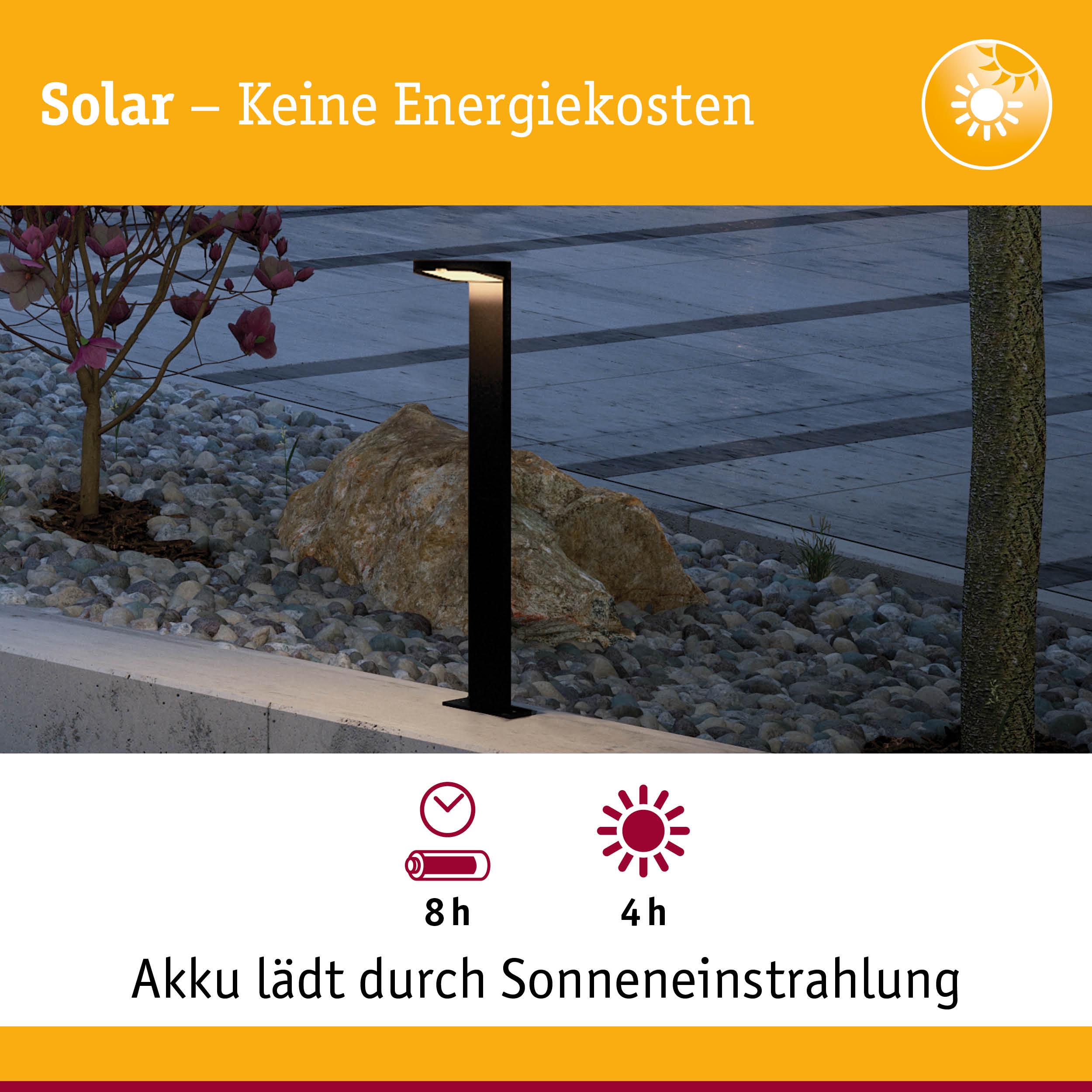 Schwarze Solar-Gartenleuchte aus Metall mit LED, lädt 8 Stunden, 4 Stunden Sonnenenergie