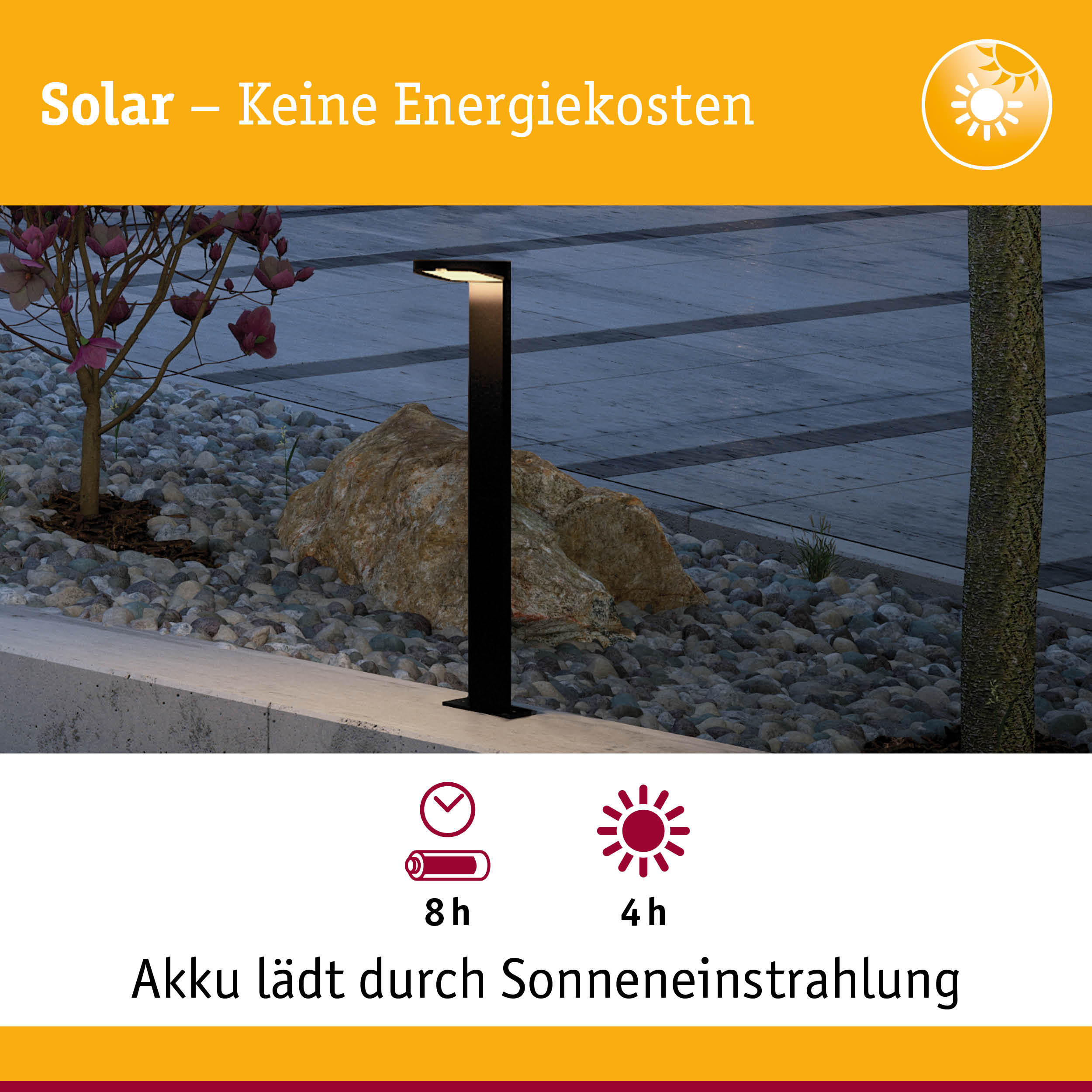 Schwarze Solar-Gartenleuchte aus Metall mit energiesparender LED-Beleuchtung im Außenbereich