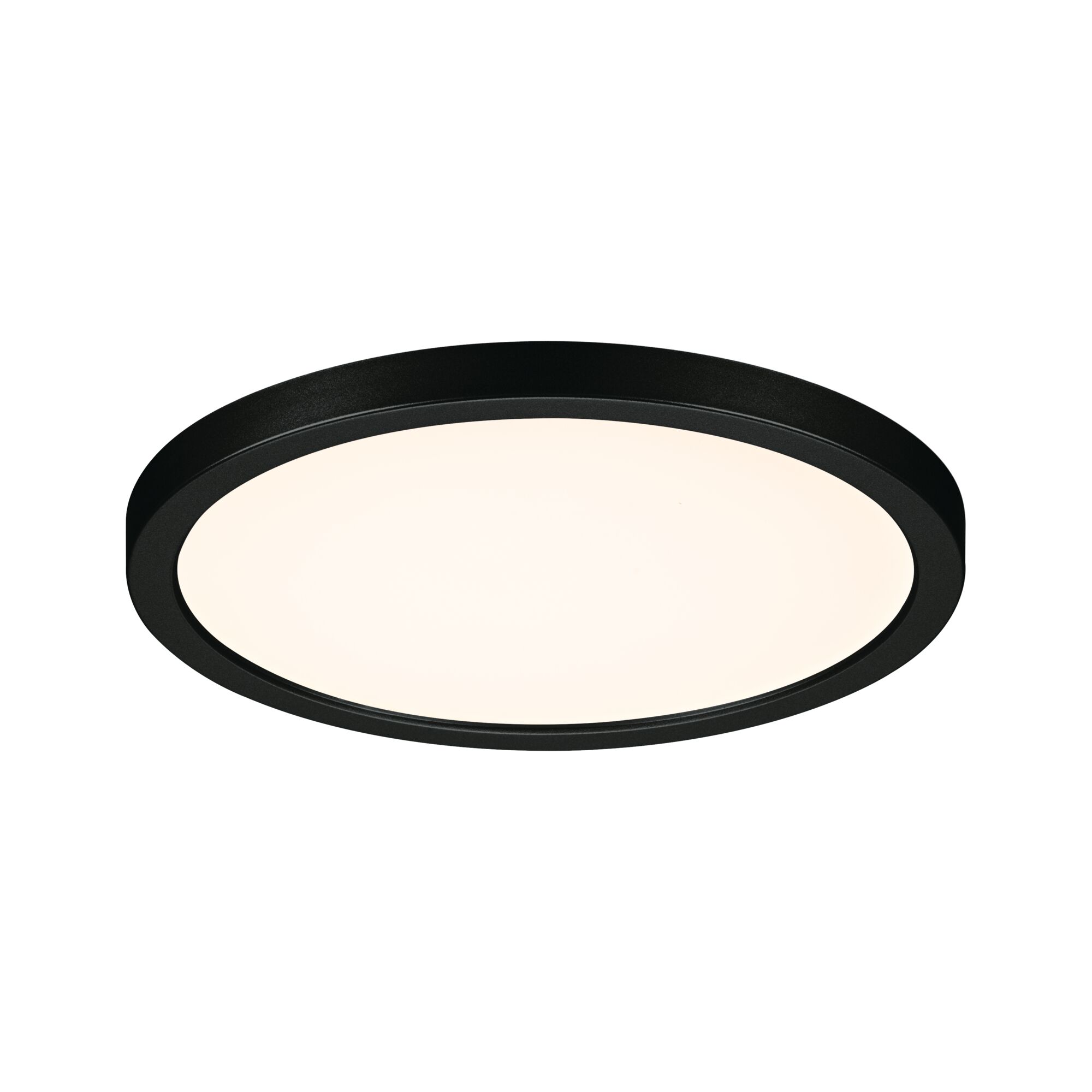 Ronde LED-plafondlamp met zwarte aluminiumrand en warm wit licht voor moderne interieurs