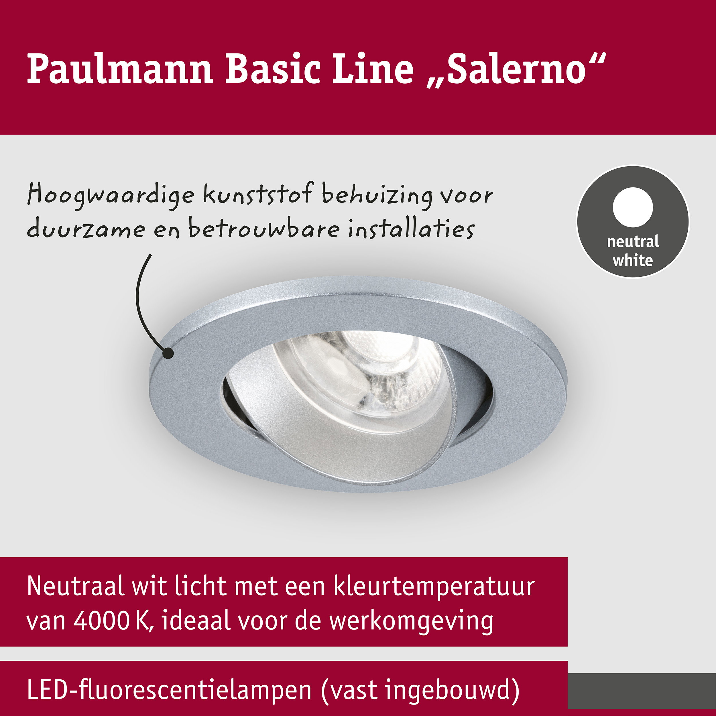 LED-inbouwlamp Salerno 4000K 67mm 3x204lm 3x2,9W Chroom mat