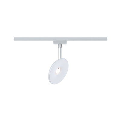 Moderner weißer LED-Spot mit runder Leuchte und verstellbarem Chrom-Stab für Schienensysteme