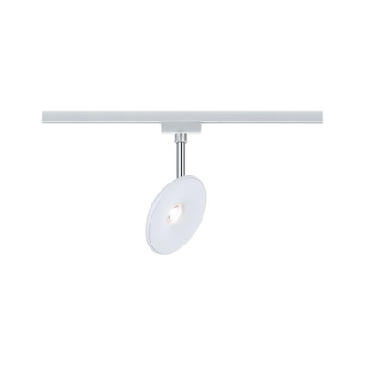 Moderner weißer LED-Spot mit runder Leuchte und verstellbarem Chrom-Stab für Schienensysteme