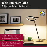Modern black Odila table lamp with adjustable white tones and satin-finished diffuser for glare-free lighting