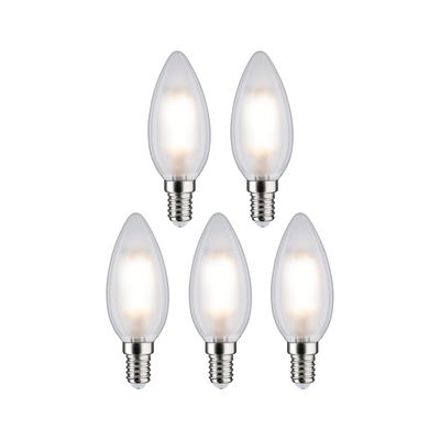 Set of five frosted LED candle bulbs with E14 base in clear glass for energy-efficient lighting