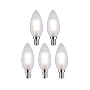 Fünf matte LED-Kerzenlampen mit E14-Fassung in klarer Glasoptik für energiesparende Beleuchtung