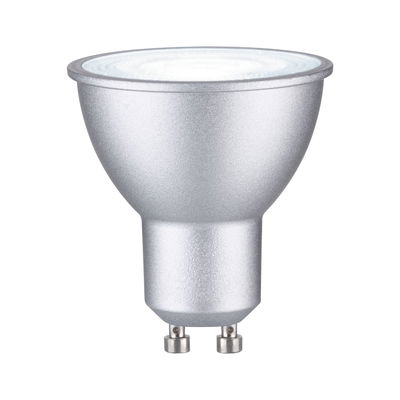 Silver LED reflector lamp with GU10 base made of aluminum for energy-efficient lighting