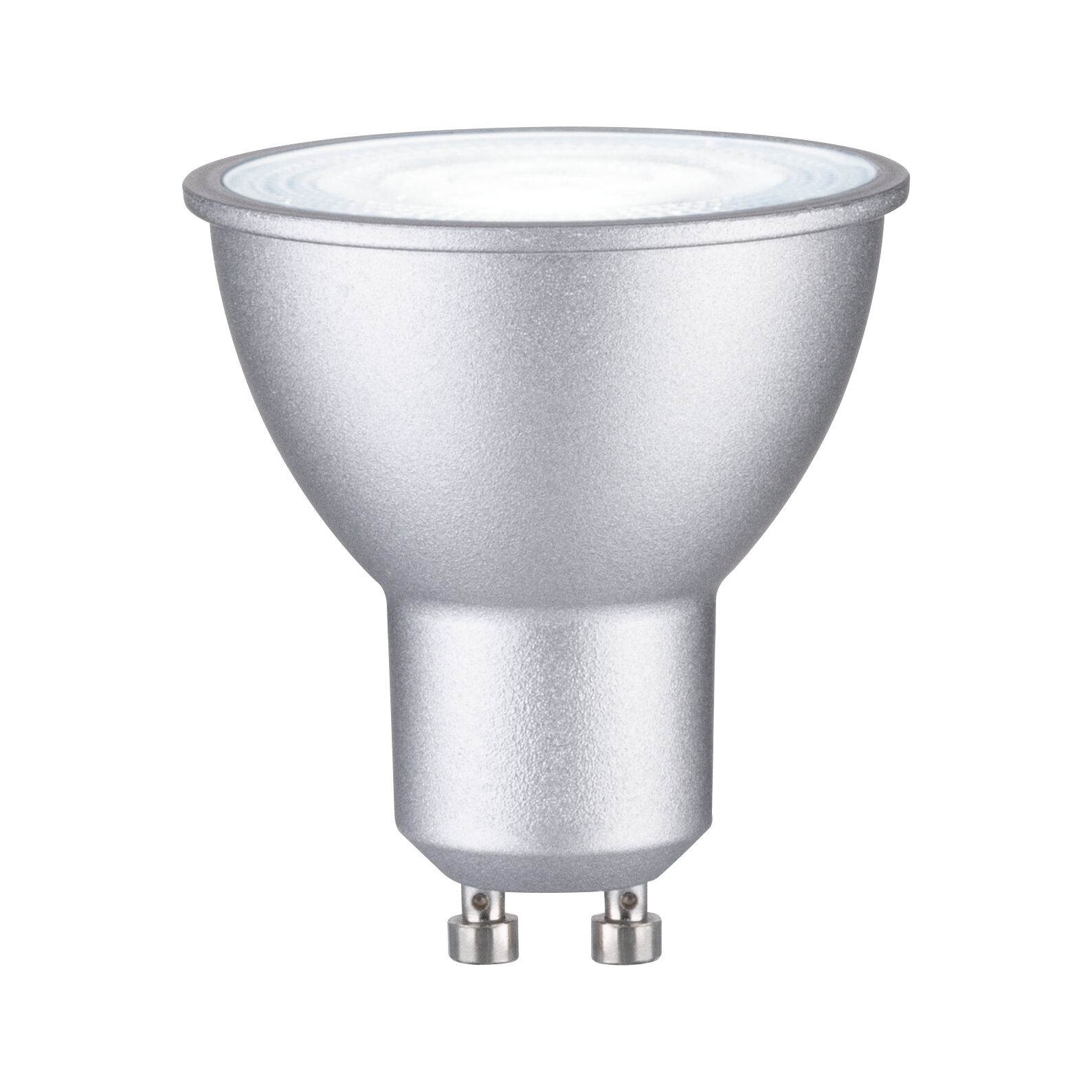 Silver LED reflector lamp with GU10 base made of aluminum for energy-efficient lighting