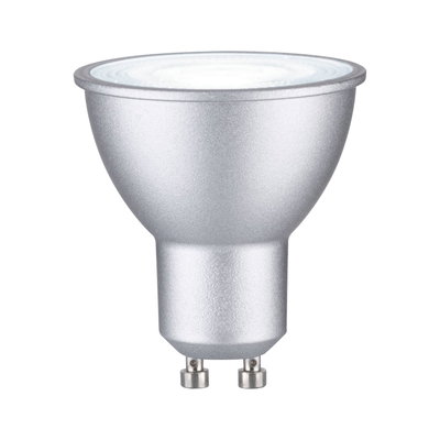 Silver LED reflector lamp with GU10 base made of aluminum for energy-efficient lighting