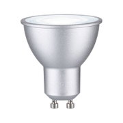 Silver LED reflector lamp with GU10 base made of aluminum for energy-efficient lighting