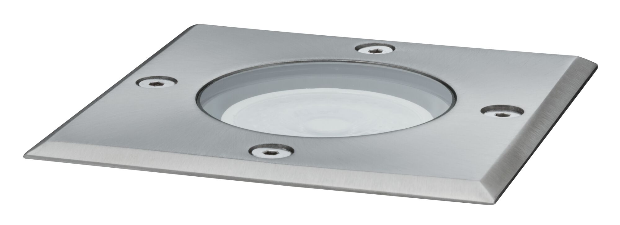Quadratischer Einbau-LED-Bodenstrahler aus gebürstetem Edelstahl in Silber für Außenbeleuchtung