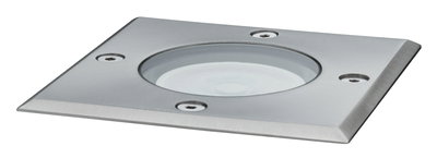 Square recessed LED floor spotlight in brushed stainless steel silver for outdoor lighting