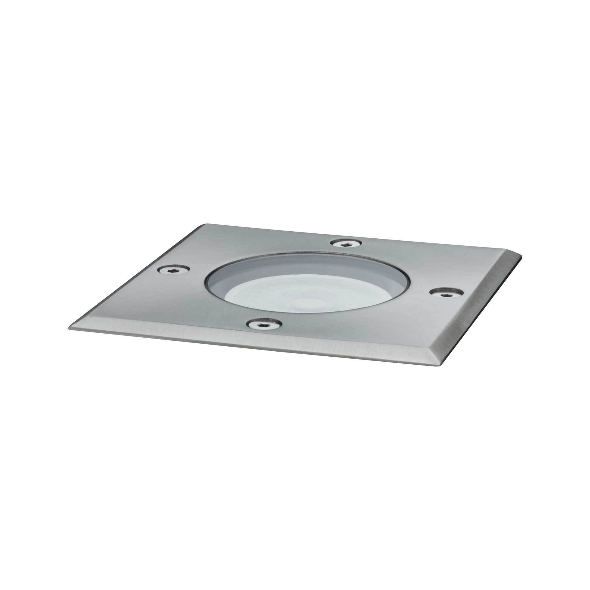 Quadratischer Einbau-LED-Bodenstrahler aus gebürstetem Edelstahl in Silber für Außenbeleuchtung