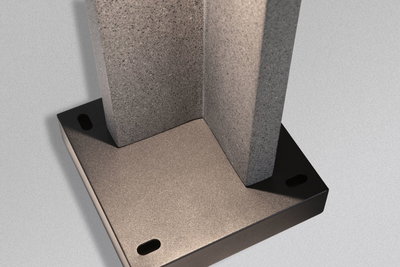 Metallfuß in Anthrazit mit zwei grauen Betonplatten für stabile Befestigung im Innenbereich