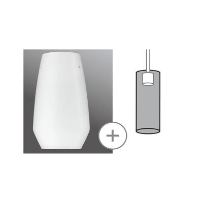 Abat-jour en verre blanc de forme cylindrique avec croquis technique pour éclairage LED