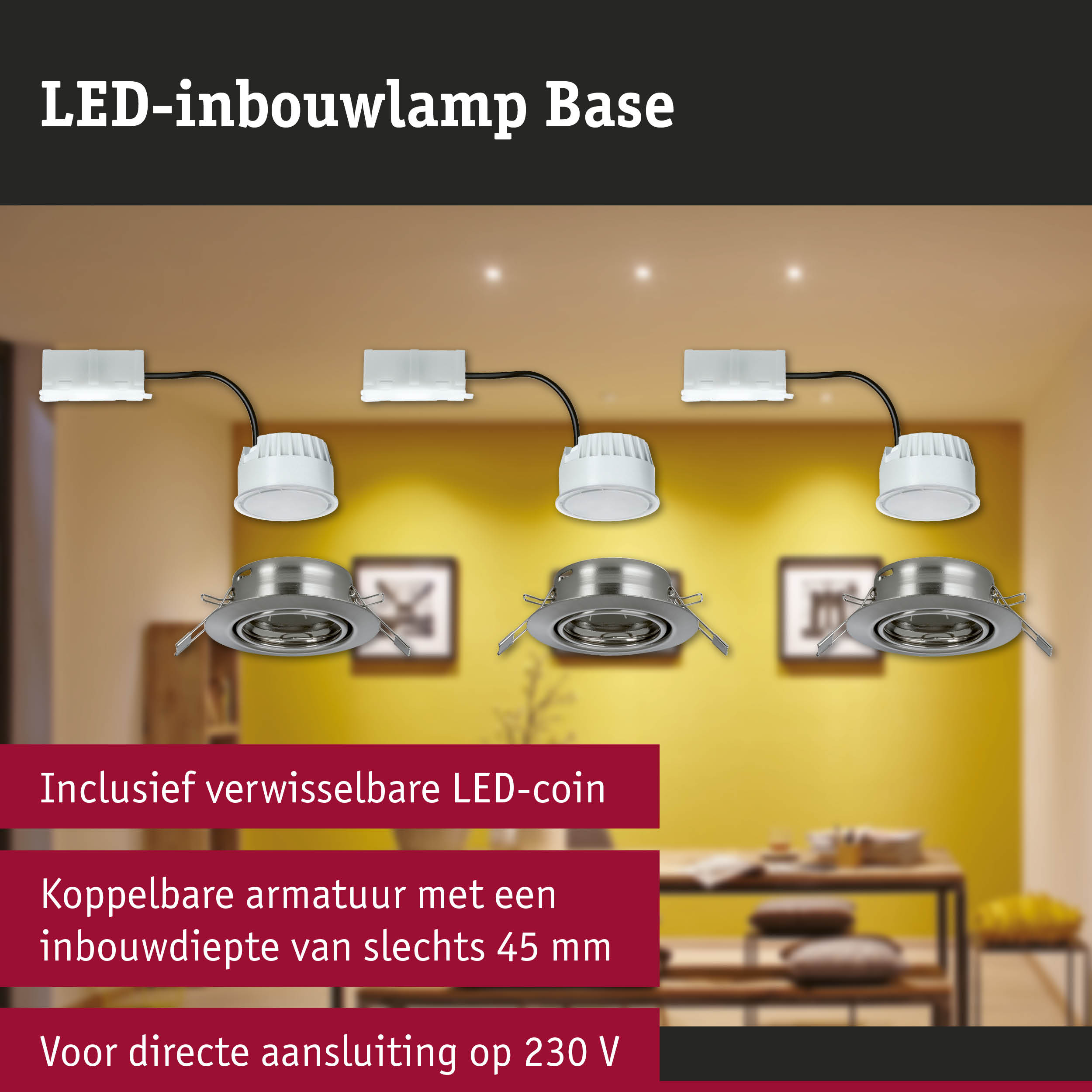 Witte LED-inbouwlamp Base met verwisselbare LED-coin voor energiezuinige verlichting