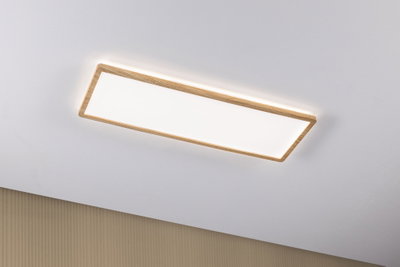 Rektangulært loftlys med træramme og varmt hvidt LED-lys til moderne belysning