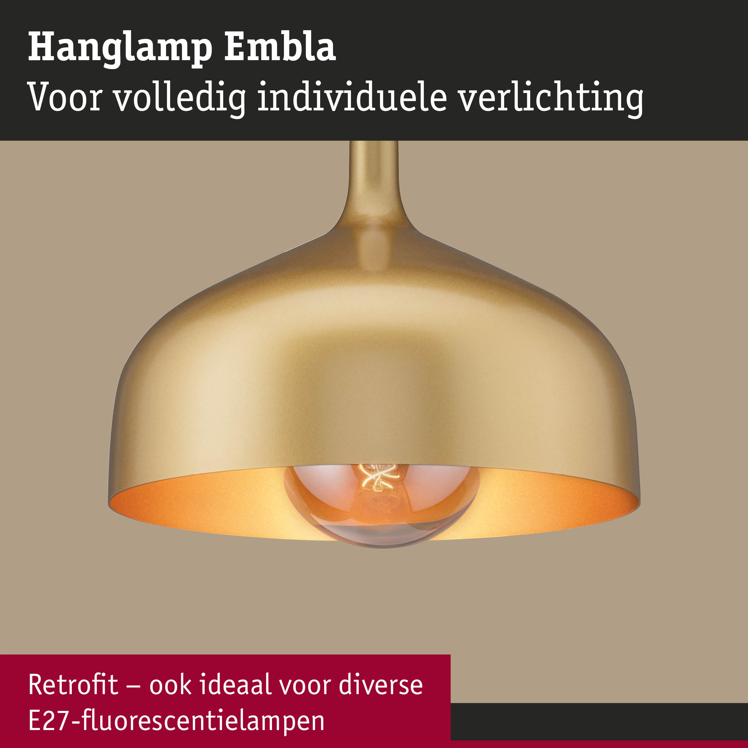 Hanglamp Embla van goudkleurig metaal met E27-fitting voor individuele verlichting