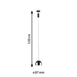 Black pendant light with 87 mm diameter and 130 cm length, modern LED hanging lamp for living spaces