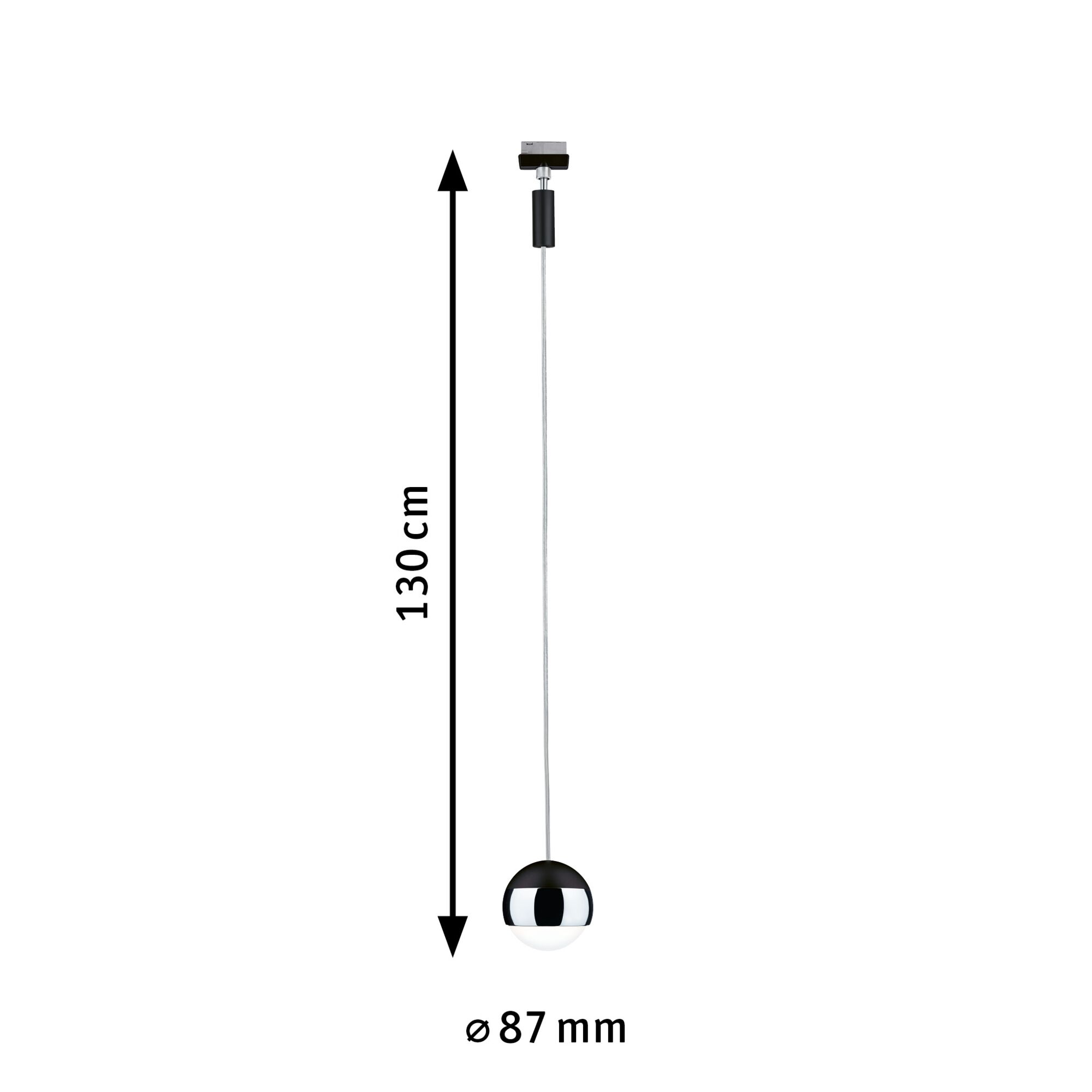 Suspension noire de 87 mm de diamètre et 130 cm de longueur, lampe LED moderne pour intérieur