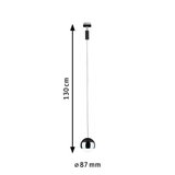 Suspension noire de 87 mm de diamètre et 130 cm de longueur, lampe LED moderne pour intérieur