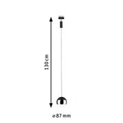 Black pendant light with 87 mm diameter and 130 cm length, modern LED hanging lamp for living spaces