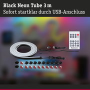 Schwarzes 3 Meter Neonlichtband mit USB-Anschluss und Fernbedienung für flexible LED-Beleuchtung.