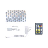 White LED strip light with remote, power adapter and controller for customizable lighting setups