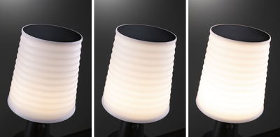 White LED solar light with ribbed plastic shade and black solar panel for outdoor lighting