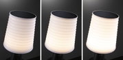 White LED solar light with ribbed plastic shade and black solar panel for outdoor lighting