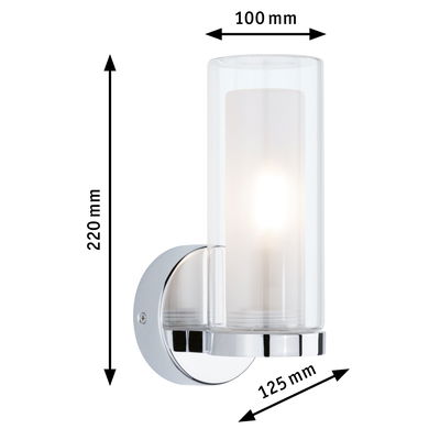 Modern chrome wall light with clear glass, 220 mm height, LED indoor lighting for home use