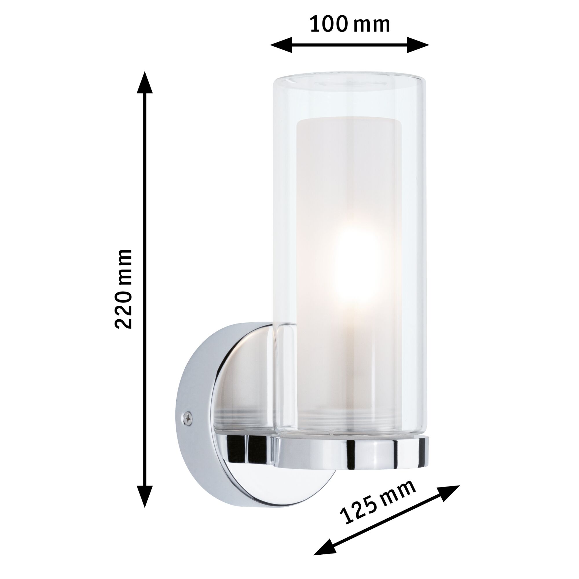 Modern chrome wall light with clear glass, 220 mm height, LED indoor lighting for home use