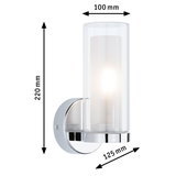 Modern chrome wall light with clear glass, 220 mm height, LED indoor lighting for home use