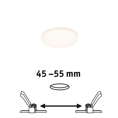 Rundes LED-Deckeneinbauleuchte mit weißem Diffusor und Einbaumaß 45-55 mm für Wohnräume