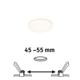 Round LED recessed ceiling light with white diffuser and 45-55 mm installation size for living spaces