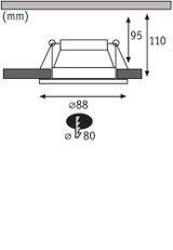 Technische Zeichnung eines Einbaustrahler mit 88 mm Durchmesser und 110 mm Einbautiefe