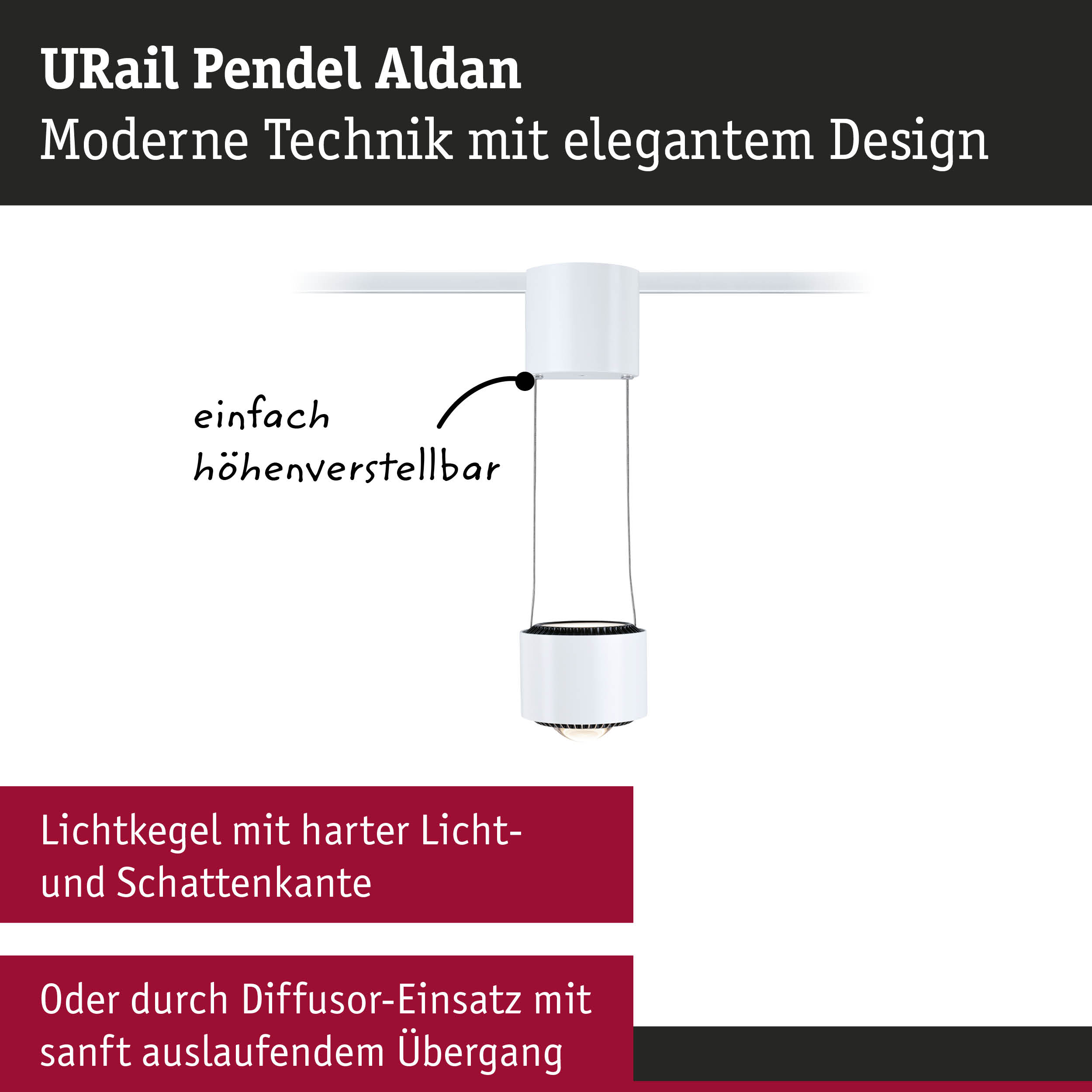 URail Pendel Aldan weiße Pendelleuchte mit modernem Design und höhenverstellbarer Aufhängung