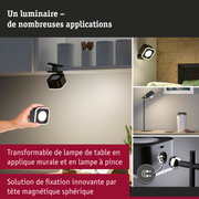 Lampe de table LED noire avec tête magnétique sphérique pour fixation murale et pince