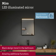 Miro LED illuminated bathroom mirror with black design trend and extra functions